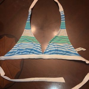 Blue, green and white stripped bikini top